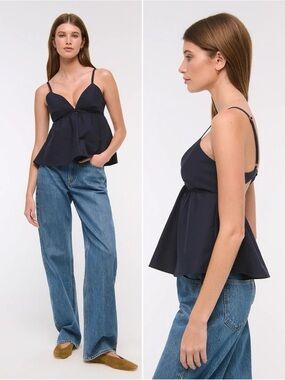 Abercrombie and fitch Navy Poplin Peplum Babydoll Cami Top Size M New